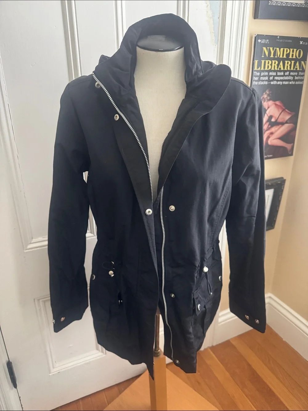 Lands' End Black Hooded Utility Jacket